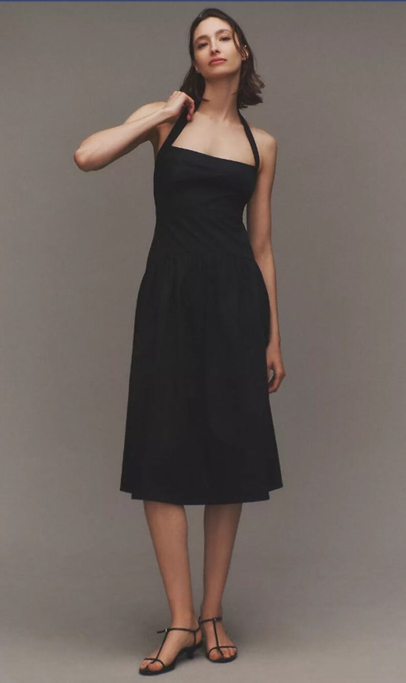 New BHLDN Black Drop-Waist Cotton Midi Dress - XS